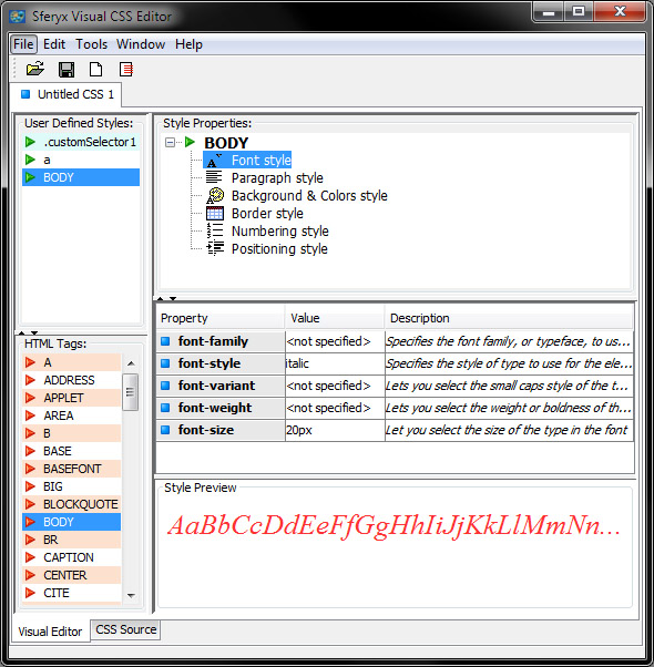Sferyx Java CSS Editor and Style Sheet Editor Component